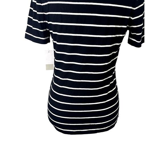 BP Short Sleeve T-Shirt Striped V Neckline Breathable Black/White Women's XS NWT - Picture 6 of 9